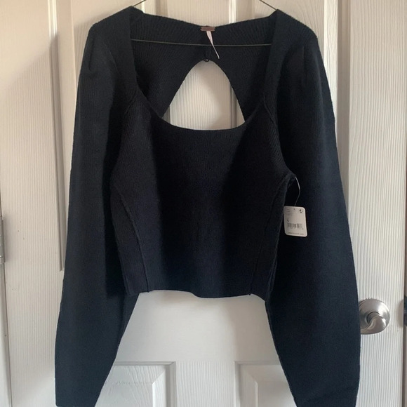 NWT Free People Saffron Long Sleeve goth Sweater Black Size Small - Picture 4 of 7